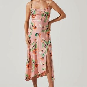 ASTR the Label Peach Floral Satin Dress